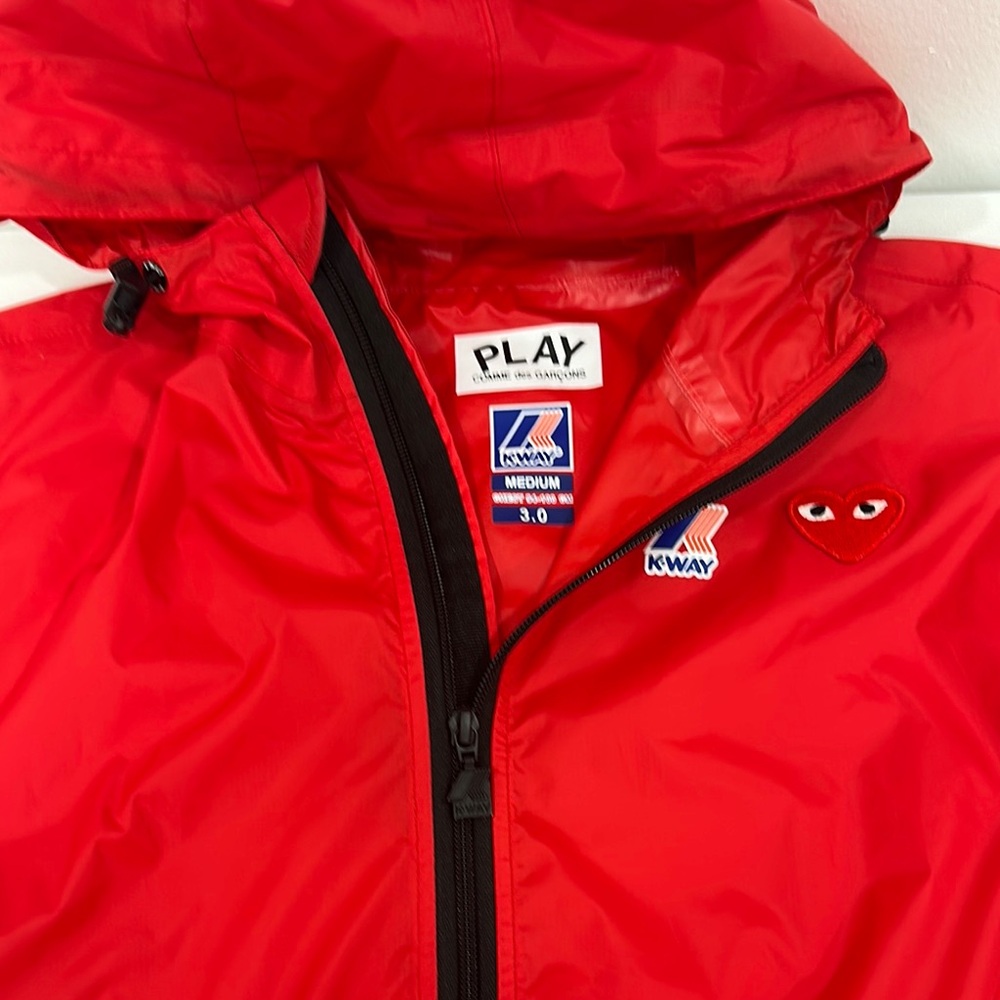 Comme des Garçons K-Way Red Hooded Jacket with Heart Detail